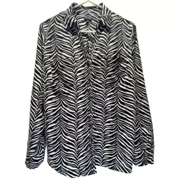 Talbots Ladies Size 14 Zebra Print Button Up Blouse Flowy Lightweight Collared - Picture 1 of 6